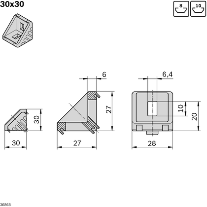 Gusset 30x30 8/8 set