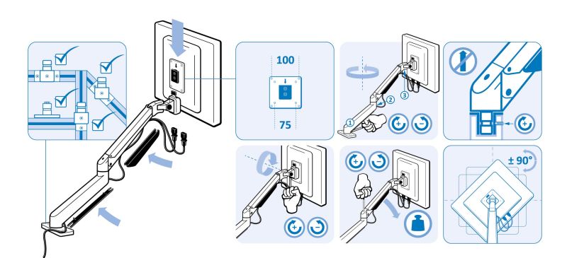 Support écran 5 axes, hauteur réglable (Kit)